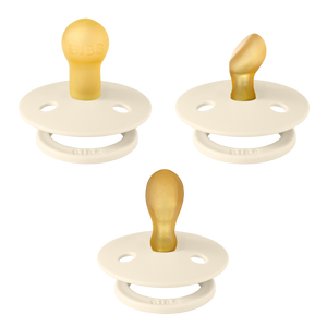 BIBS Try-It Colour 3er-Pack Ivory Schnuller Size 1 (0-6 Monate), Naturlatex, drei Nippelformen, BPA-frei, sanftes Schild-Design