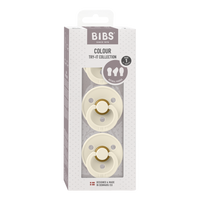 BIBS Try-It Colour 3er-Pack Ivory Schnuller Size 1 (0-6 Monate), Naturlatex, drei Nippelformen, BPA-frei, sanftes Schild-Design