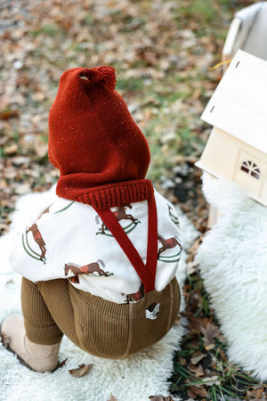 Silly Silas Tights with Braces | Acorn Brown - Maple Leaf