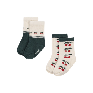 Konges Sløjd Socken "Jaquard" 2er Pack | Cherry Dunkelgrün