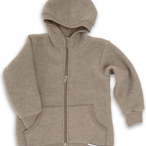 Engel Wollfleece Zip-Kapuzenjacke | Walnuss Melange
