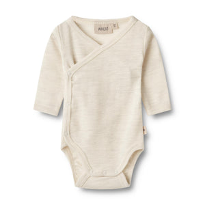 Wheat Woll-Wickelbody Langarm Willow in Eggshell Melange