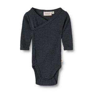 Wheat Woll-Seide-Wickelbody Langarm Willow in Navy