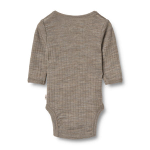Wheat Woll-Seide-Wickelbody Langarm Willow in Khaki Melange – Detailansicht 3