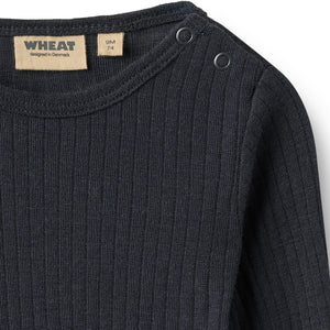 Wheat Woll-Seide-Body Langarm Lucca in Navy – Detailansicht 2