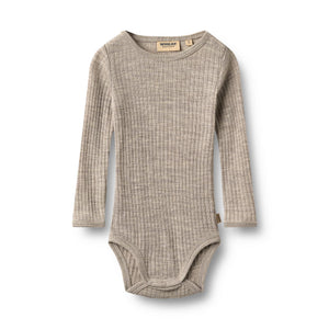 Wheat Woll-Seide-Body Langarm Lucca in Khaki Melange