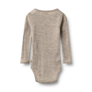 Wheat Woll-Seide-Body Langarm Lucca in Khaki Melange – Detailansicht 3