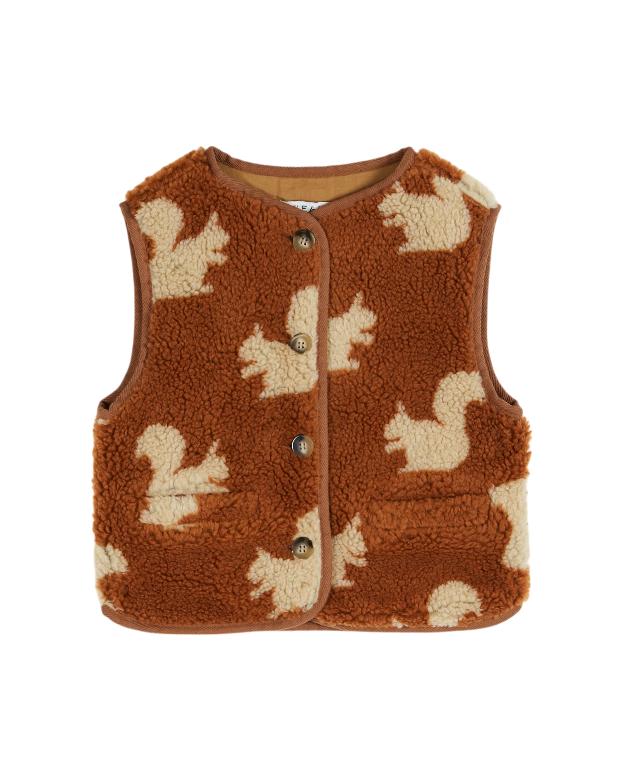 Emile & Ida Sherpa-Weste "Écureuil" für Kinder mit Eichhörnchen-Muster und Knopfleiste