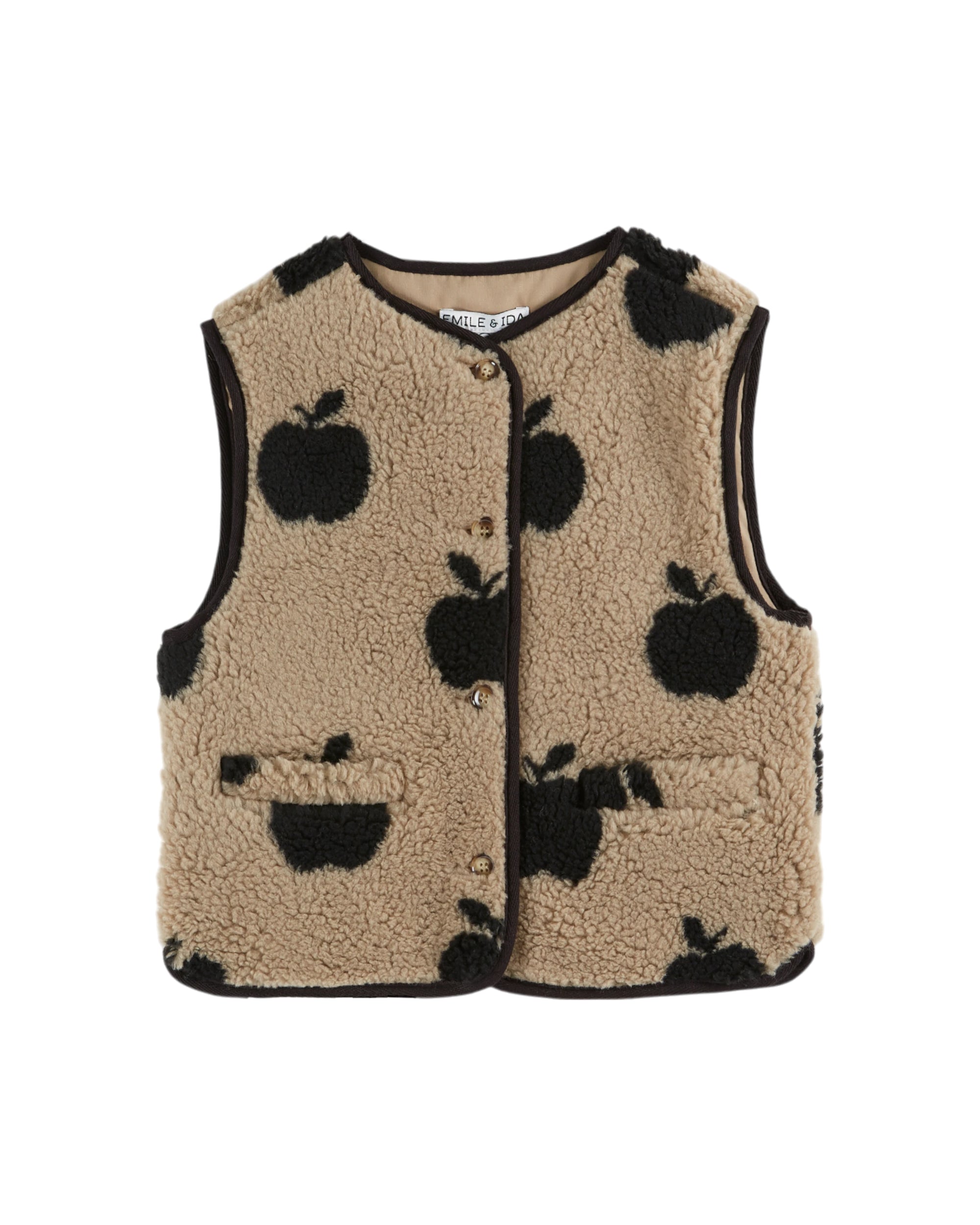 Kinder-Sherpa-Weste "Pomme" von Emile et Ida mit Apfelmuster und Knopfleiste