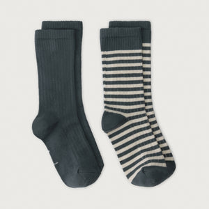 Gray Label Ribbed Socken in Blue Grey-Cream – Bio-Baumwollsocken mit Rippstruktur für Babys & Kinder, weich & nachhaltig.