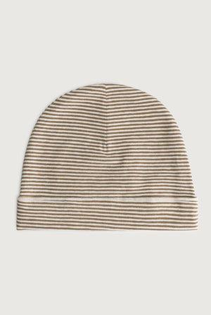 Gray Label Baby Mütze in Woody-Cream – weiche Mütze aus Bio-Baumwolle mit kontrastfarbener Krempe, ideal für Neugeborene.