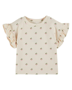 Emile & Ida Kinder T-Shirt Éponge Imprimé All Over in Cerisette Crème mit Kirsch-Print