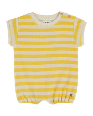 Emile & Ida Baby Body Combibloomer Rayé in Rayure Mimosa mit Streifen und süssem Stricklogo.