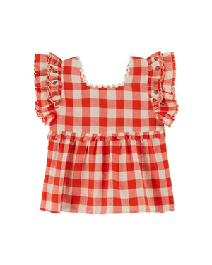 Emile & Ida Kinderbluse Brodé Carreau in Vichy Rouge mit Vichy-Karo und Stickerei
