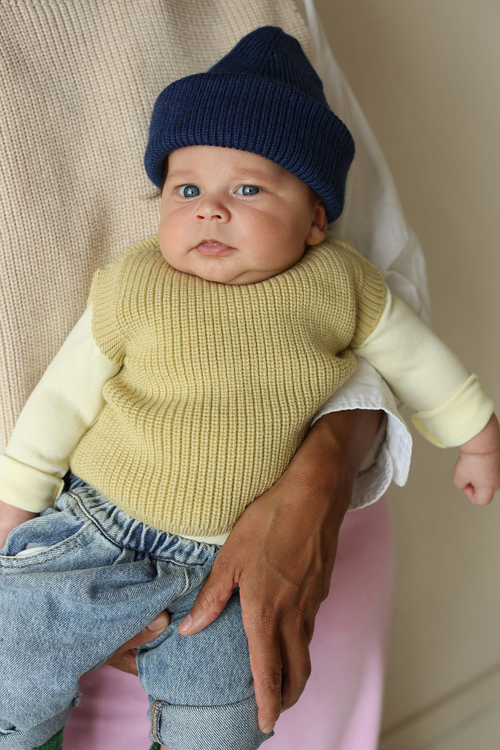 Hvid Kids Beanie "Fonzie" Blue