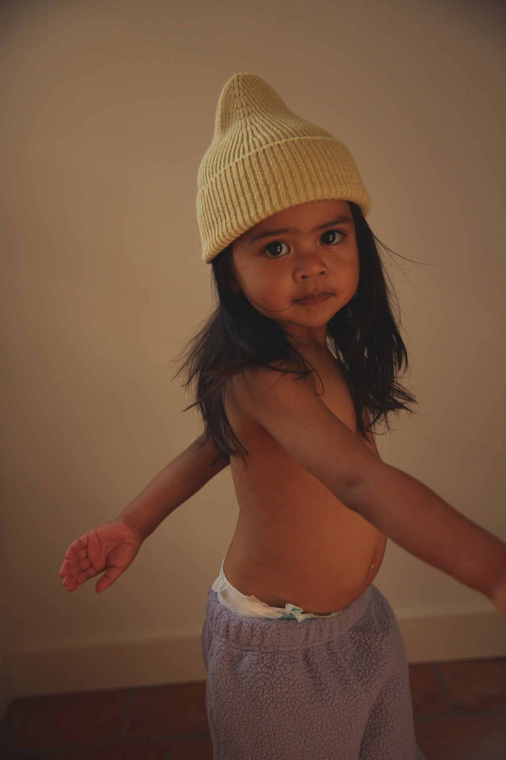 Hvid Kids Beanie "Fonzie" Light Yellow