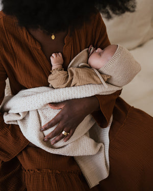 White Baby Knitted Hat "Dolly" Sand
