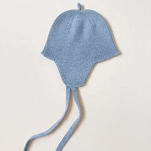 Hvid Baby Mütze zum Binden Merinowolle "Kota" | Light Blue