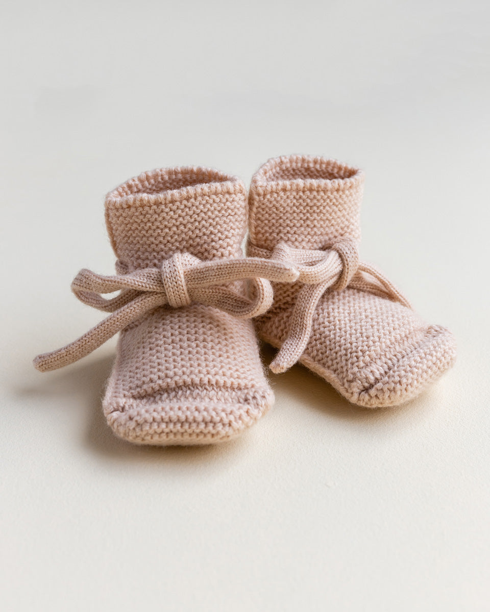 Hvid Baby Strickschuhe Apricot