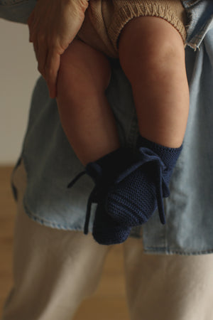 Hvid Babyschuhe Booties Merinowolle | Blue