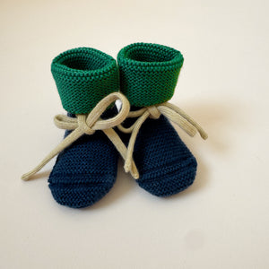 Hvid Babyschuhe Booties Merinowolle | Blue/Grass