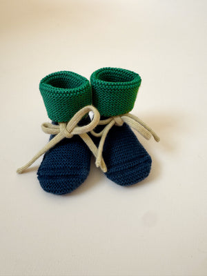Hvid Babyschuhe Booties Merinowolle | Blue/Grass