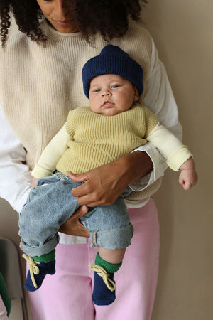 Hvid Babyschuhe Booties Merinowolle | Blue/Grass