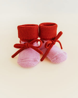 Hvid Babyschuhe Booties Merinowolle | Cotton candy/Red