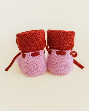 Hvid Babyschuhe Booties Merinowolle | Cotton candy/Red