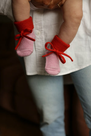 Hvid Babyschuhe Booties Merinowolle | Cotton candy/Red