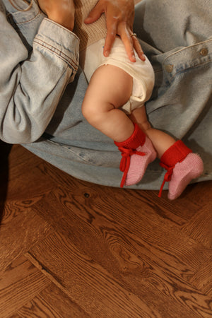 Hvid Babyschuhe Booties Merinowolle | Cotton candy/Red