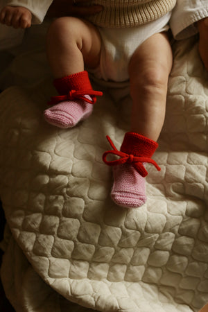 Hvid Babyschuhe Booties Merinowolle | Cotton candy/Red