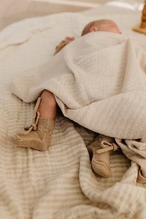Hvid Babyschuhe Booties Merinowolle | Sand