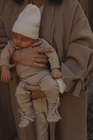 Hvid Babyschuhe Booties Merinowolle | Sand