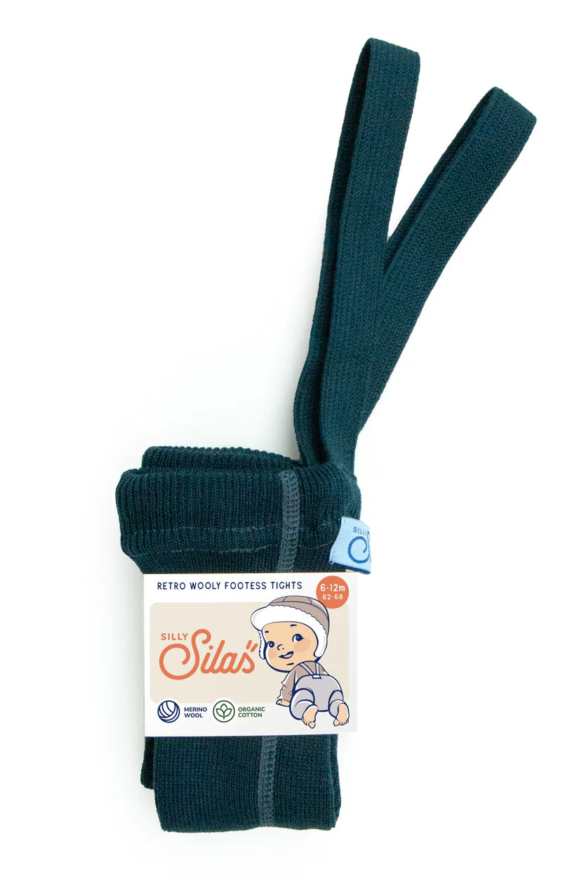 Silly Silas Fusslose Strumpfhose aus Wolle "Wooly" mit Träger | Blue Sapphire