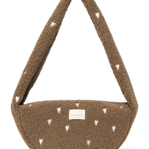 Studio Noos Mini Crossbody Bag aus Teddy-Stoff im Brown-Hearts-Design