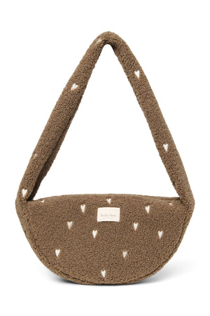 Studio Noos Mini Crossbody Bag aus Teddy-Stoff im Brown-Hearts-Design