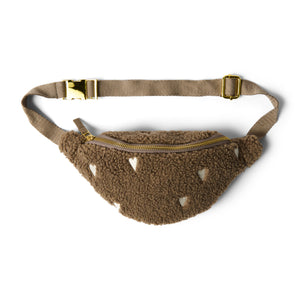 Studio Noos Mini Gürteltasche für Kinder aus Teddy-Stoff in Brown Hearts