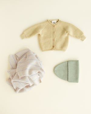 Hvid Cardigan Merinowolle "Inga" | Light Yellow