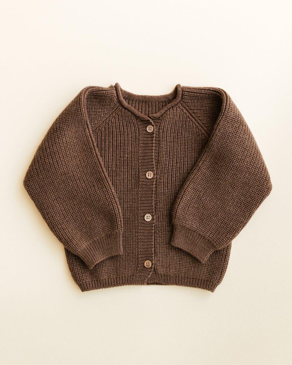 Hvid Cardigan Merinowolle "Inga" Mocha