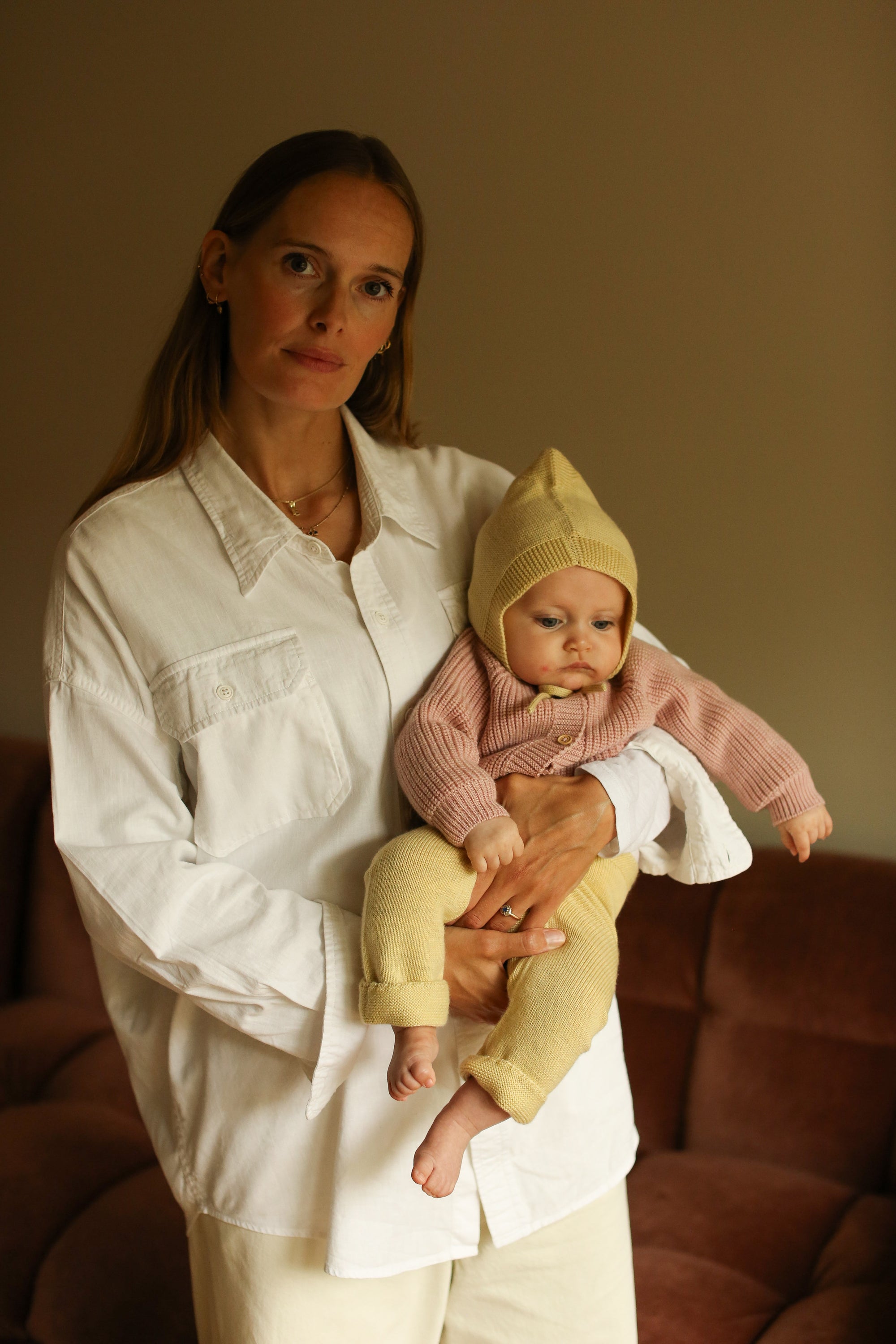 Hvid Cardigan Merinowolle "Inga" Powder