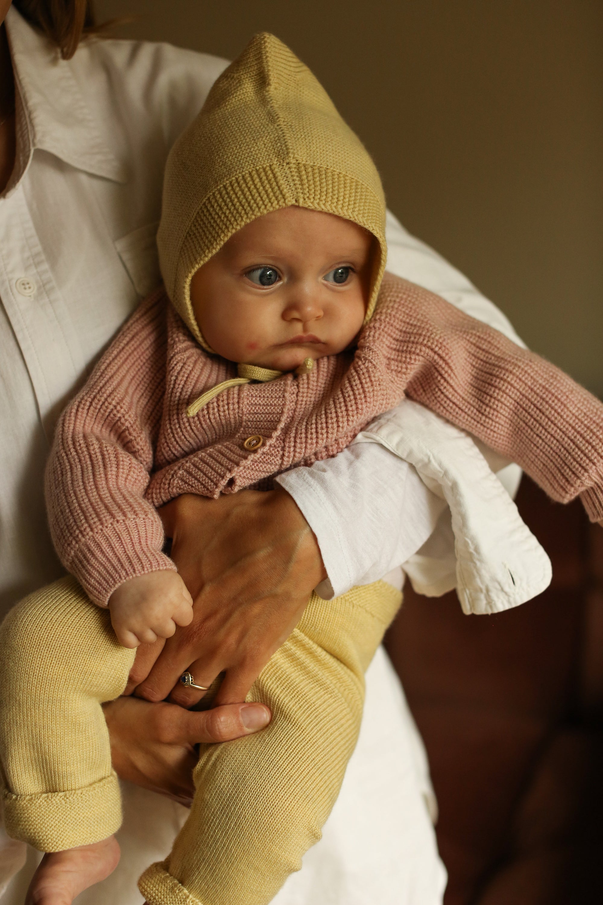 Hvid Cardigan Merinowolle "Inga" Powder