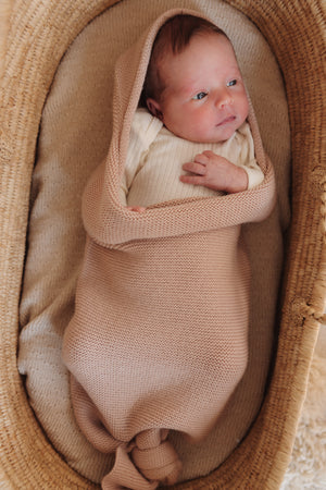 Hvid Strick Cocoon Merinowolle | Apricot