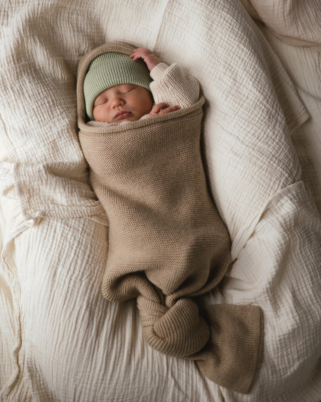 Hvid Strick Cocoon Merinowolle Sand