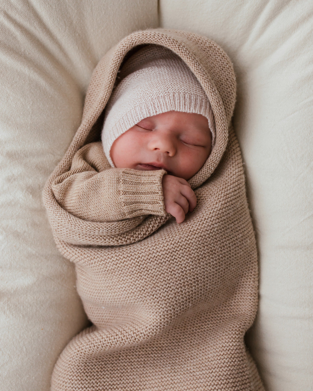 Hvid Strick Cocoon Merinowolle Sand