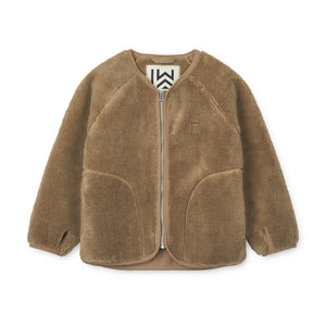Liewood Calina Kinderjacke Oat – weiche, nachhaltige Fleecejacke aus Bio-Baumwolle im Mini-Me-Stil mit praktischen Seitentaschen.