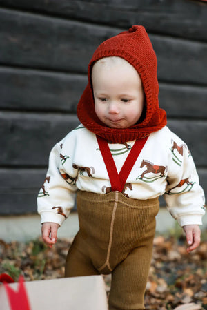 Silly Silas Tights with Braces | Acorn Brown - Maple Leaf