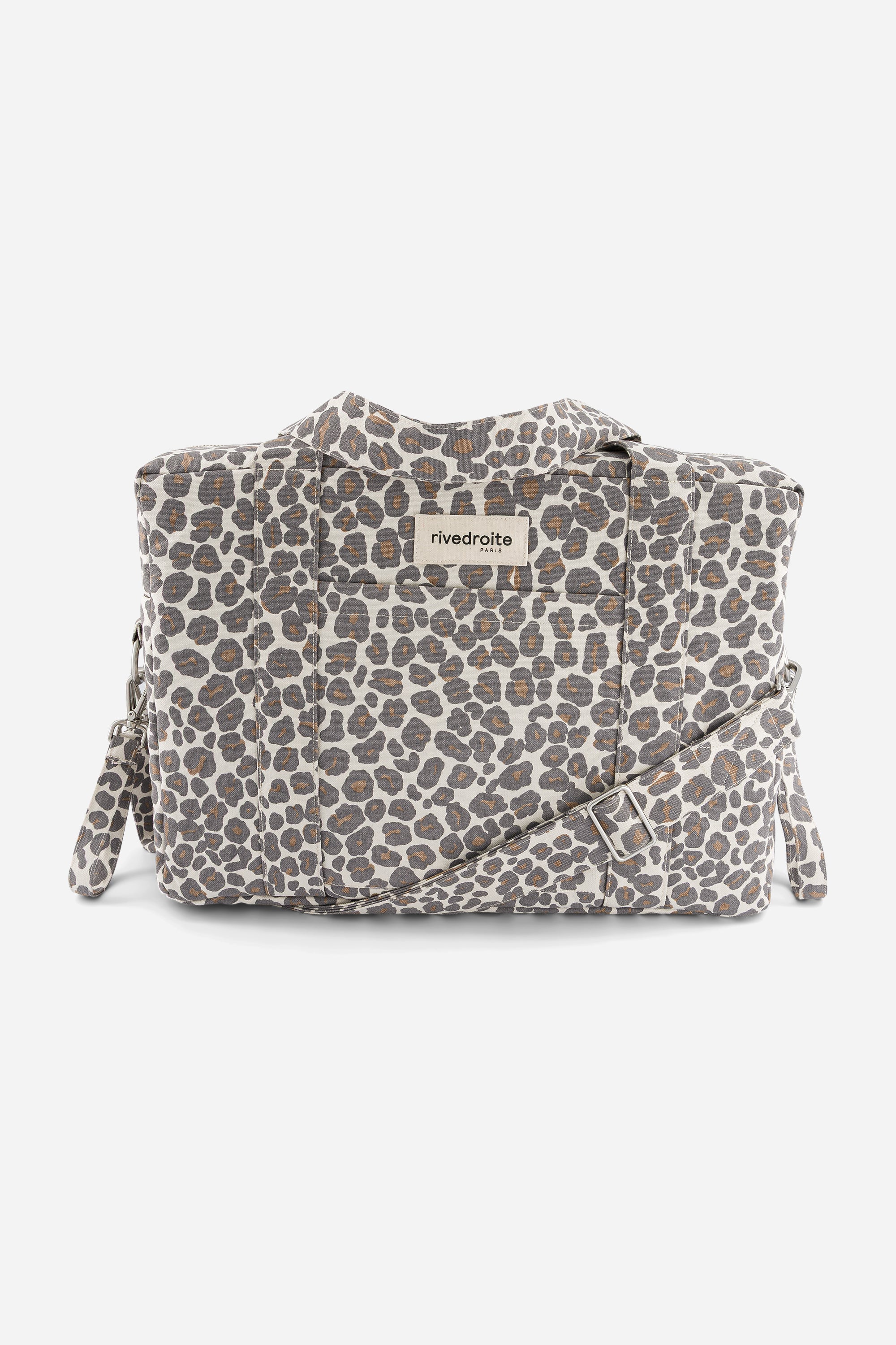 „Rive Droite Mini Darcy Wickeltasche in Leopard Grey – stilvoller Mini‑Anti‑Diaper‑Bag im Leopardenlook“