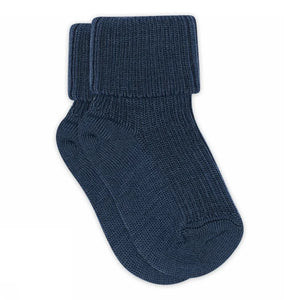 MP Denmark Woll-Rippsocken Baby in Dunkles Denim Meliert