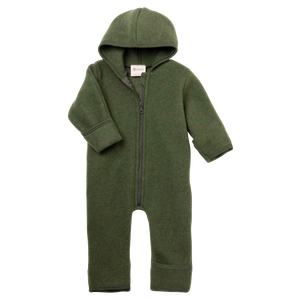 Engel Wollfleece Zip-Overall mit Kapuze | Schilf Melange